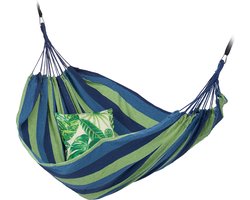 hangmat - 2 personen - tot 300 kg - katoen - binnen - buiten - 150 x 272 cm - blauw-groen