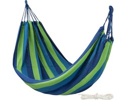 Hangmat 200 x 100 cm - Katoen in Blauwtinten - Draagvermogen tot 200 kg - Perfect voor ontspannen in de tuin - SnelShoppen