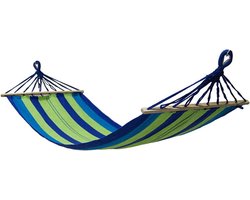 Hangmat 200 x 80 cm met dwarsstang - Groen blauw gestreept - Viking Choice
