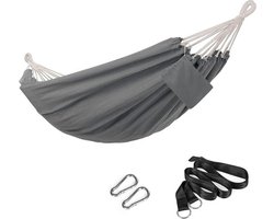 Hangmat 210 x 150 cm Dubbele hangmat 300 kg Laadcapaciteit voor patio, balkon, tuin, buiten, camping, met draagtas, bevestigingsbanden en karabijnhaken, grijze