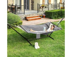 Hangmat - 210 x 150 cm - Zonder Standaard - Tot 300 kg - Met Kussen - Grijs