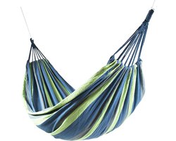 Hangmat 210x150 cm met praktische draagtas voor twee personen in blauw strependesign met hoge belastbaarheid hangmat 2 person