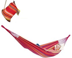 Hangmat 260 x 78 cm - 1 Persoons - Inclusief Opbergtas - Rood Multicolor