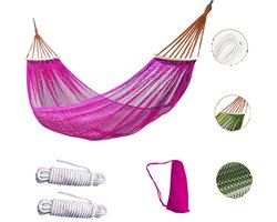 Hangmat 260*130 cm - Dubbele Hangmatten - Eenvoudige Montage -Lichtgewicht hangmat met ijsnet - Inclusief opbergtas -met bevestigingsmateriaal -Maximaal draagvermogen 200kg - Draagbare hangmat voor binnen en buiten - Roze