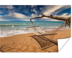 Hangmat aan de kust van de zee Poster 60x40 cm - Foto print op Poster (wanddecoratie woonkamer / slaapkamer) / Zee en Strand