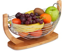 Hangmat bamboe en roestvrijstalen fruitschaal - decoratieve fruitmand - HBD ca. 185 x 38 x 23 cm - natuur/zilver Fruitschaal
