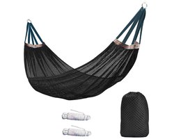 Hangmat - Buitenhangmat - Campinghangmat - 260x130cm - Met touw - Met opbergtas - Comfortabel en ademend - Geschikt voor kamperen, wandelen, strandvakanties en ontspanning in de achtertuin - Zwart