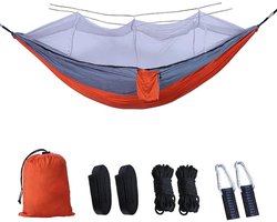 Hangmat draagbare hangmat reizen buiten camping opknoping slapen enkele en dubbele hangmat met klamboe hangmat stoel tuinmeubilair (kleur: grijs oranje)