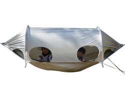 Hangmat Dubbel - Schommelbed Kampeer - Buiten Ontspannen - Anti-Muggennet Geintegreerd - 270 x 140 cm - Zilver