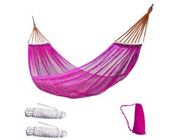 Hangmat - Dubbele en Enkele Hangmatten- 260*130 cm - Campingaccessoires -Lichtgewicht hangmat met ijsnet - Inclusief opbergtas -met bevestigingsmateriaal -Maximaal draagvermogen 200kg - Draagbare hangmat voor binnen en buiten - Roze