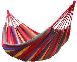 Hangmat Extra Breed - Stevige Canvas Dubbele Hangmat -Rood - Geel - Blauw - Groen - Gestreept - In Opbergtas + Bevestigingstouwen - Weerbestendig - Hammock - Outdoor - Camping - Zomer -