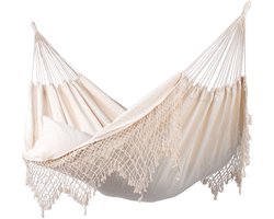 Hangmat Familie 'Fine' Natura (Wit / Ecru) | Bijpasende opbergtas | 200 KG | Handgemaakt in Brazilië | 1% For The Planet | Tropilex