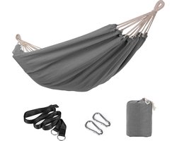 Hangmat - Grijze katoenen polyester hangmat - Draagbaar bed - Lichtgewicht - Compact - 210 cm x 150 cm - 2,34 kg - 300 kg capaciteit