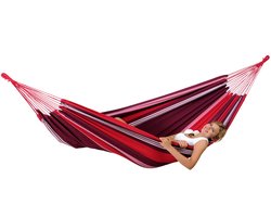 Hangmat in L-formaat | weerbestendig EllTex-materiaal, gerecycled katoen en polyester | ligoppervlak 210 x 140 cm | belastbaar tot 150 kg | kleur: Fuego