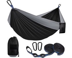 Hangmat - incl. Karabijnhaken en Riemen - 260 x 140 cm - tot 200kg - Zwart/Grijs