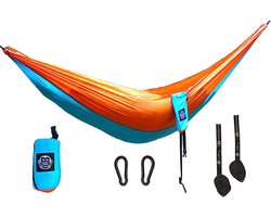 Hangmat incl. ophangset, 275 x 140 cm, outdoor, reizen, trekking en camping, reis, tuin, strand (blauw/oranje)