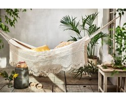 Hangmat Li | Handgemaakt |40 x 390cm | Ademend Katoen | ecru | met opbergtas |