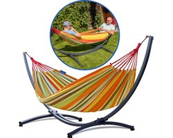 Hangmat meHangmat Standaard 2 Persoons Luxe – VERHOOGDE, STEVIGE Constructie | Comfortabele Hangmat | Max. Belast. 220 kg – Grande Singa