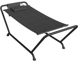 Hangmat met frame, 237 x 90 cm, hangmat met zijtas, hoofdsteun, metalen frame, tot 150 kg