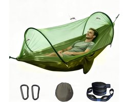 Hangmat met klamboe - 260 x 140 cm - Outdoor Camping - met Bevestigbanden en Karabijnhaken - Muggennet - met Opbergtas, Geschikt voor Tuin, Bos en Wandelen - groen