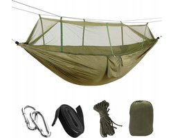 Hangmat met Klamboe - 260x140 - 180 kg - Groen - Met Rits - Hangmat met Muggennet - Survival - Hammock - Outdoor Camping - Kamperen - Hangmat