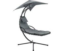 Hangmat met luifel en standaard 166x116x210 cm grijs zwart