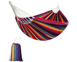 Hangmat met Opbergtas - Katoenen Hammock - tot 120kg - zonder Stok - Modern - voor Buiten, Tuin, Balkon - 290 x 150 cm - Meerkleurig