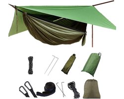 Hangmat met regen vliegen en tarp - Heavy Duty, draagbaar - Enkele/dubbele parachute hangmat tent voor tuin, strand, reizen - Waterdichte set voor camping, backpacken, buitenactiviteiten