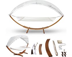 Hangmat met standaard 2 Persoons - Draaggewicht 200 kg -XXL hangmat hardhouten frame - 415cm- Dennenhouten -schommelmat