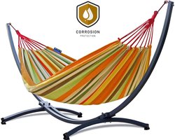 Hangmat met Standaard 2 Persoons PREMIUM – Verhoogde, Stevige & WEERBESTENDIGE Constructie | Comfortabele Hangmat | Max. Belast. 220 kg – Grande Premium Singa