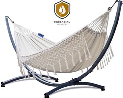 Hangmat met Standaard 2 Persoons PREMIUM – Verhoogde, Stevige & WEERBESTENDIGE Constructie | Comfortabele Hangmat | Max. Belast. 220 kg – Grande Premium Santia