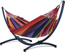 Hangmat met standaard – 2 persoons – VERZINKT METALEN frame tot 220 kg - WEERBESTENDIG - Grande Arriba