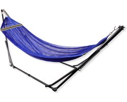 Hangmat met Standaard - Blauw - Opvouwbaar en Inklapbaar - Metalen Frame - Tot 200 KG - Incl. Draagtas