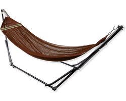 Hangmat met Standaard - Bruin - Opvouwbaar en Inklapbaar - Metalen Frame - Tot 200 KG - Incl. Draagtas