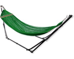 Hangmat met Standaard - Donkergroen - Opvouwbaar en Inklapbaar - Metalen Frame - Tot 200 KG - Incl. Draagtas