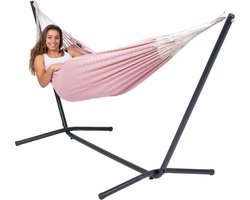 Hangmat met Standaard Eénpersoons 'Easy & Natural' Pink | Complete hangmatset | Bevestiging inclusief | 120 KG | 320 CM | Polycotton + Metaal | 1% For The Planet | Tropilex