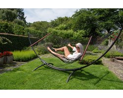 Hangmat met Standaard Familie 'Arc & Rope' Black | Complete hangmatset | Bevestiging inclusief | 180 KG | 400 CM | Polyester + Metaal | 1% For The Planet | Tropilex