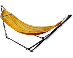 Hangmat met Standaard - Geel - Opvouwbaar en Inklapbaar - Metalen Frame - Tot 200 KG - Incl. Draagtas