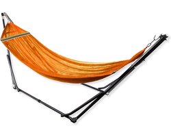 Hangmat met Standaard - Oranje - Opvouwbaar en Inklapbaar - Metalen Frame - Tot 200 KG - Incl. Draagtas