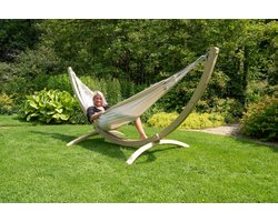 Hangmat met Standaard Tweepersoons 'Wood & Comfort' White | Complete hangmatset | Bevestiging inclusief | 180 KG | 350 CM | Polycotton + Vurenhout (FSC® Mix) | 1% For The Planet | Tropilex
