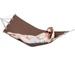 Hangmat met Stang 190x80cm - 1 Persoons Tuin Hangmat tot 100kg - Katoenen Boek Bruin - Outdoor Streepjesmotief hangmat 2 person