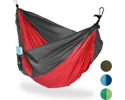 hangmat outdoor - voor 2 personen - tot 200 kg - licht - 152 x 255 cm - camping - rood-grijs