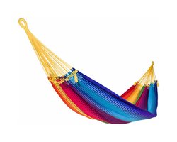 Hangmat Regenboog 2-persoons afgewerkt met top kwaliteit macramé geleverd met 2 bijpassende comfortabele kussens. Een heel charmante hangstoel hetgeen extra wordt benadrukt door de prachtige macramé afwerking. Ook voor binnenshuis.