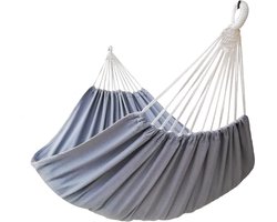 Hangmat Set Compleet - 200 X 100 CM - Grijs - tot 200KG belastbaar - Lig Oppervlak van 2m² - Inclusief Touw en Karabijnhaak