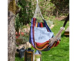 Hangmat voor 2 personen - 400 x 160 cm - belastbaar tot 150 kg - 100% katoen - multicolor - extra groot - outdoor gebruik
