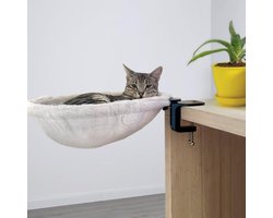 Hangmat voor katten aan het bureau - Lusdiameter 40 cm - Zachte stoffen kattenmand - Geschikt voor bureaus en als kattenmand binnenshuis - Wit - 1 stuk