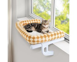 Hangmat voor katten - Raam- en vensterbankbed voor katten tot 18 kg - Comfortabele kattenligstoel voor balkon en radiator - Afmetingen 63x38 cm (Bruin, L)
