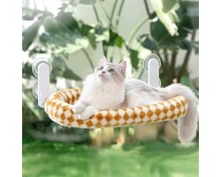 Hangmat voor Katten voor het Raam - Vouwbare Raamdecoratie met 4 Zuignappen en Omkeerbare Hoes - Geschikt voor Katten tot 18 kg - 54x30 cm (Bruin, M)