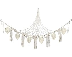 Hangmat voor knuffels - Speelgoed net - Opruimen kinderkamer - Decoratief macramé design - 140x110 cm - Wit