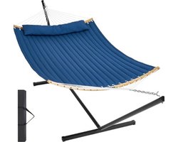 Hangmat - voor twee personen - met standaard - van licht parachutestof - 55.1x 74.8cm - draagvermogen tot 217kg - blauw